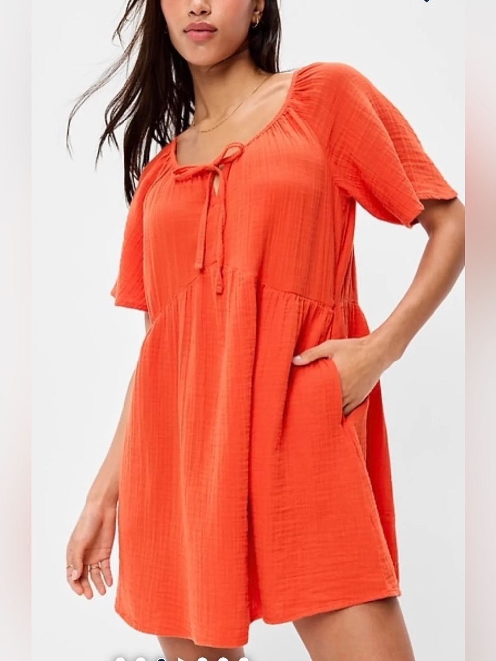 Old Navy Crinkle Gauze Flutter-Sleeve Mini Swing Dress Mini Dress Cotton Orange
